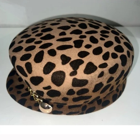 🆕EUGENIA KIM CAMEL BROWN LEOPARD SABRINA HAT WITH GOLD CHAIN - Picture 7 of 10